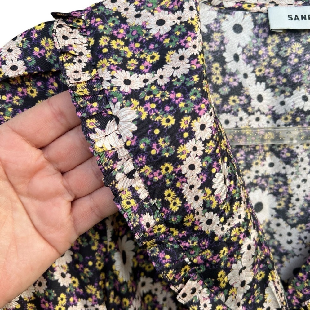 Sandro Casablanca Puff Sleeve 100% Silk Mini Dress Daisy Chain Paisley XS NWT - Picture 7 of 15